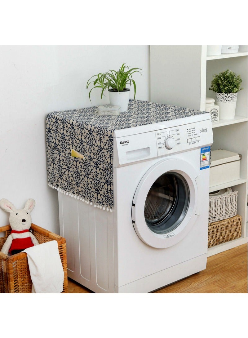 Blue and white porcelain drum washing machine cover bedside table single door refrigerator cover cloth cover table and chair dustproof cloth cover - Image 1