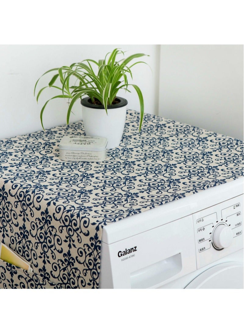 Blue and white porcelain drum washing machine cover bedside table single door refrigerator cover cloth cover table and chair dustproof cloth cover - Image 2