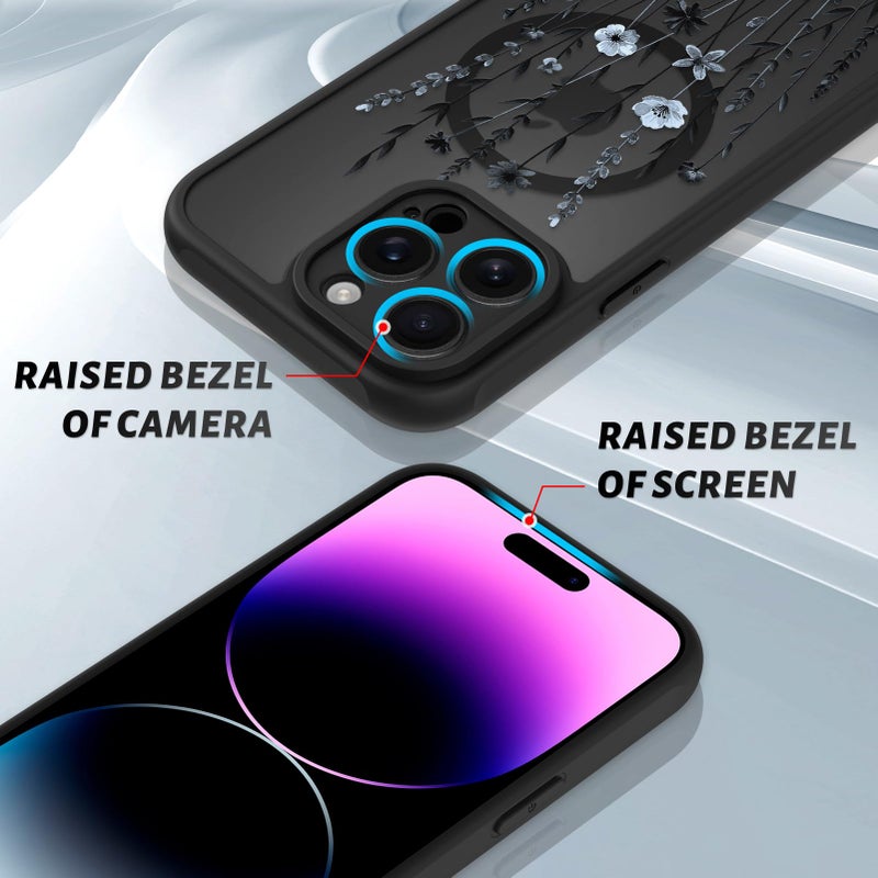 OOK Case for iPhone 14 Pro Max 6.7 Inch (Compatible with MagSafe) Blue Floral Flowers Translucent Phone Cover Soft TPU + Hard PC Anti-Scratch Shockproof Magnetic Case for Women - Image 3
