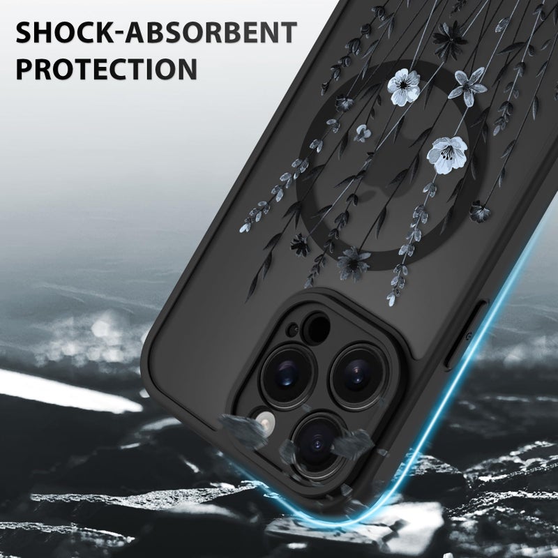 OOK Case for iPhone 14 Pro Max 6.7 Inch (Compatible with MagSafe) Blue Floral Flowers Translucent Phone Cover Soft TPU + Hard PC Anti-Scratch Shockproof Magnetic Case for Women - Image 4
