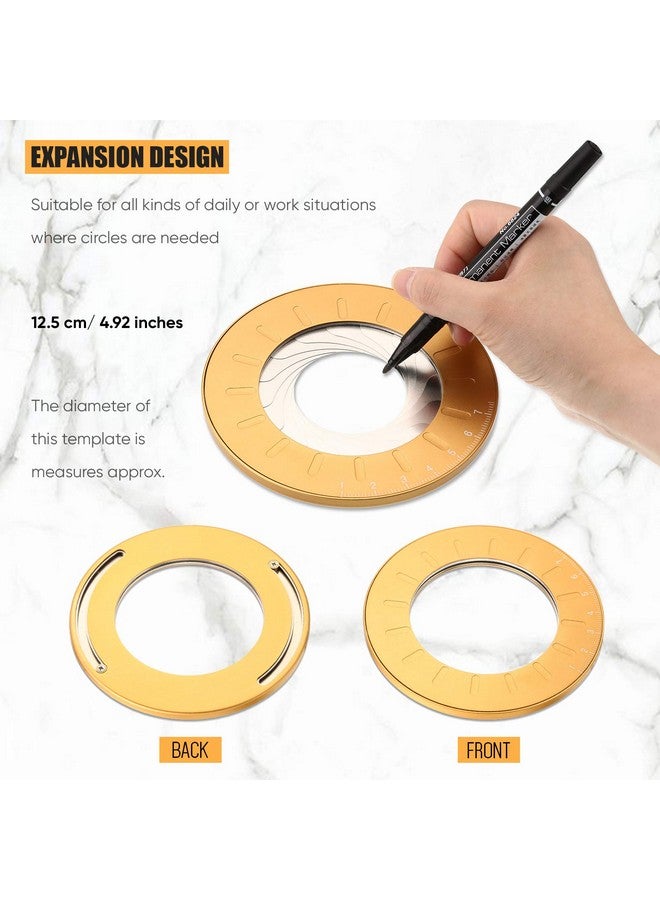 زنون صانع رسم دائري قالب دائرة من سبائك الألومنيوم أداة رسم دائرة قابلة للتعديل أداة رسم دائرة دائرية أداة صنع دائرة دائرية مع حقيبة فلانيليت سوداء للصياغة 125 مم (أصفر) - Image 2