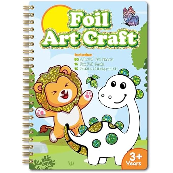 CAPSTRO FOIL ART CRAFT STICKER BOOK  ANIMAL MAGIC ART ALBUM | 16 FOIL & 16 COLORING PAGES + 80 FOIL SHEETS & BAMBOO STICK | DIY FOIL PICTURE ART KIT FOR KIDS AGE 3+ | CREATIVE GIFT FOR BOYS & GIRLS - Image 1