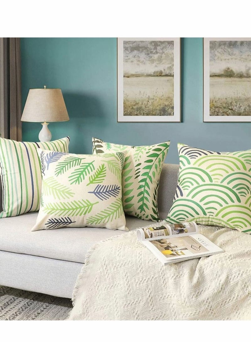 Captaintech Throw Pillow Covers, 18 x 18 Pack of 4, Green Flower Spring Decorative Linen Cushion Covers for Livingroom, Farmhouse Outdoor Modern Pillow Cases for Sofa Couch Chair Bed - Image 3