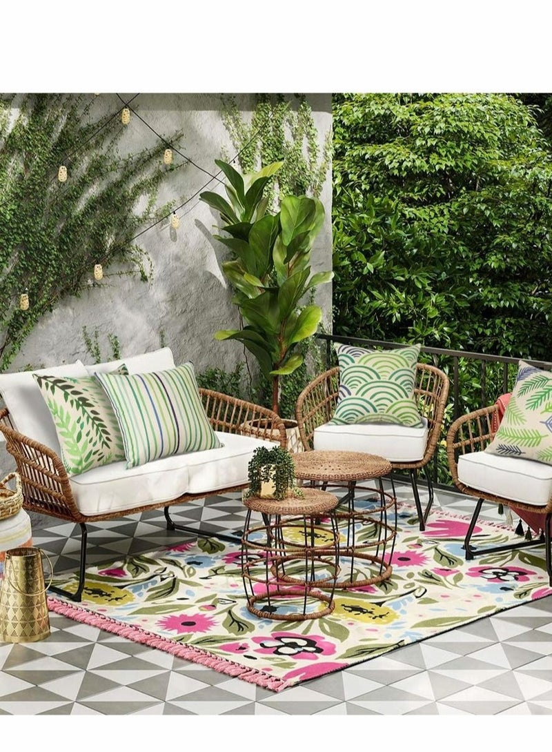 Captaintech Throw Pillow Covers, 18 x 18 Pack of 4, Green Flower Spring Decorative Linen Cushion Covers for Livingroom, Farmhouse Outdoor Modern Pillow Cases for Sofa Couch Chair Bed - Image 4