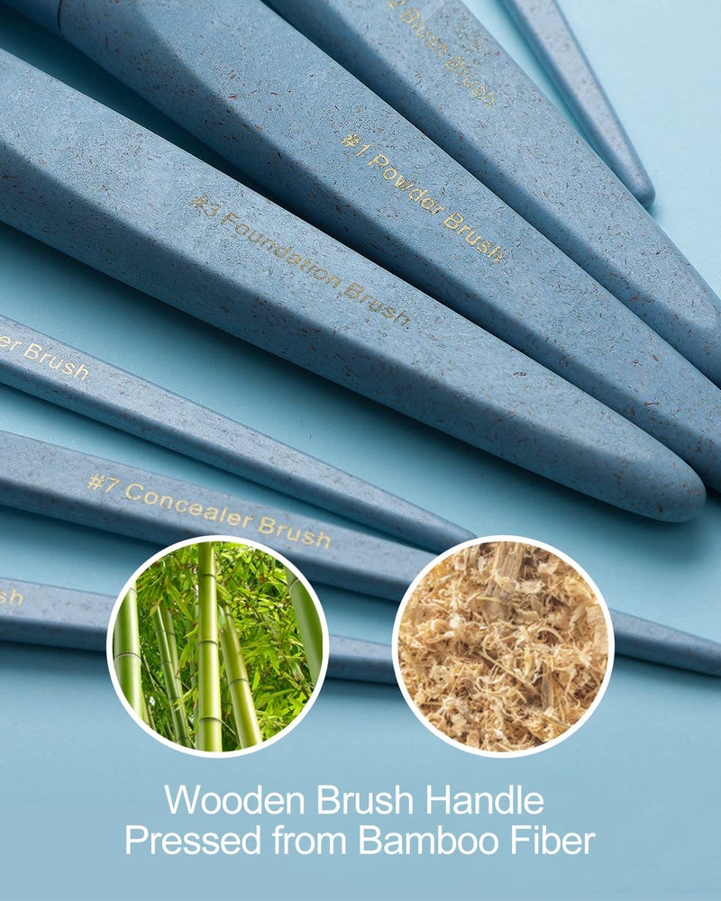 EIGSHOW Makeup Brushes Set Professional EIGSHOW 11 Pieces Premium Vegan Foundation Powder Face Contour Blush Eyeshadow Eyeliner Concealer Blending Kabuki Brush KitCrueltyFree Bamboo Synthetic Fiber Bristles Cosmetics Brushes Sets with Gift Box and Brush Bag for Women and Girls Ice Blue - Image 4
