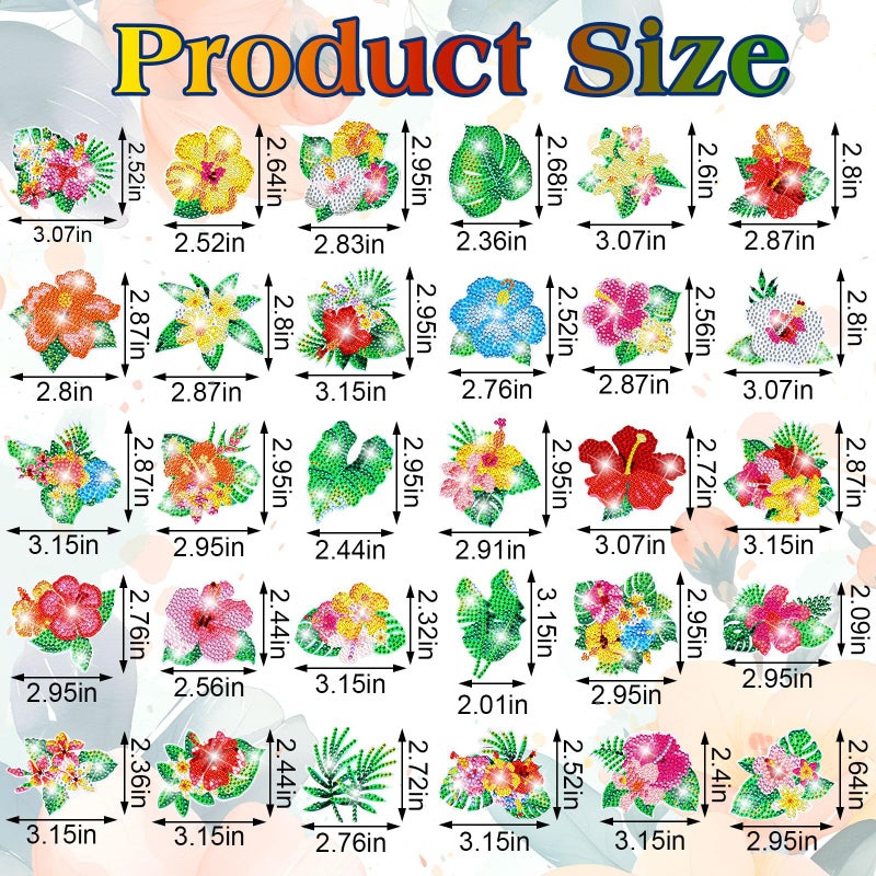 Remuuly 30 Pcs Diamond Painting Magnets Summer Diamond Art Magnet Kits for Adults Spring Flower Animal Cupcake 5D Rhinestones Refrigerator Magnetic Stickers for Fridge DIY Crafts Gifts(Hibiscus) - Image 3