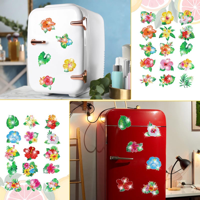 Remuuly 30 Pcs Diamond Painting Magnets Summer Diamond Art Magnet Kits for Adults Spring Flower Animal Cupcake 5D Rhinestones Refrigerator Magnetic Stickers for Fridge DIY Crafts Gifts(Hibiscus) - Image 4