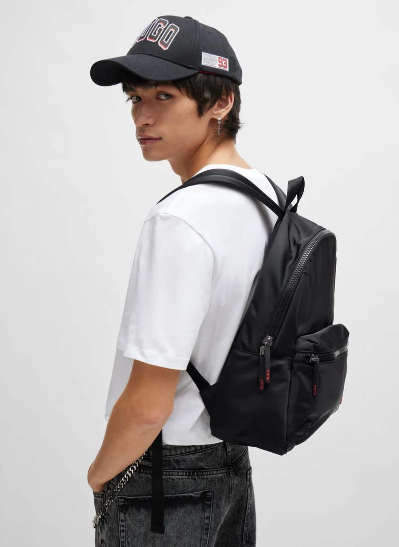 HUGO Backpack in matte fabric with red logo label