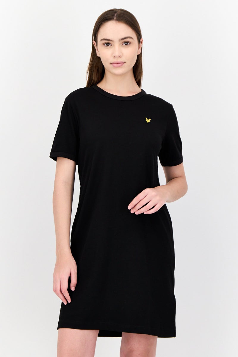 Lyle & Scott Women Embroidered Logo T-shirt Dress, Black - Image 1