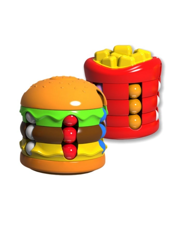 Hamburger & Fries Magic Cube Puzzle Toy for Kids, 3D Brain Teaser Educational Intelligence Logic Game - Image 1