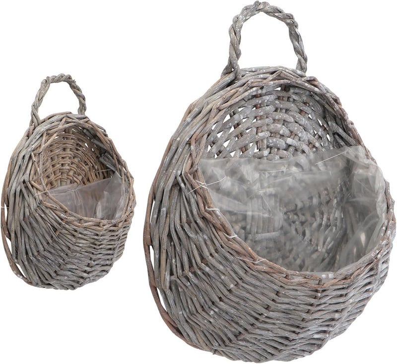 SHOWERORO 2Pcs Rattan Woven Hanging Baskets Rustic Outdoor Hanging Planter Wall Vase Boho Style Planters for Front Door, Home, Garden (𝐏𝐥𝐚𝐧𝐭 𝐍𝐨𝐭 𝐈𝐧𝐜𝐥𝐮𝐝𝐞𝐝),Grey - Image 1