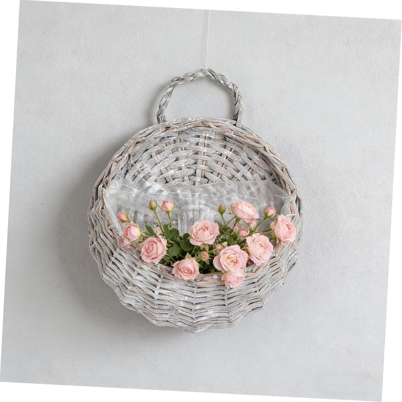 SHOWERORO 2Pcs Rattan Woven Hanging Baskets Rustic Outdoor Hanging Planter Wall Vase Boho Style Planters for Front Door, Home, Garden (𝐏𝐥𝐚𝐧𝐭 𝐍𝐨𝐭 𝐈𝐧𝐜𝐥𝐮𝐝𝐞𝐝),Grey - Image 5