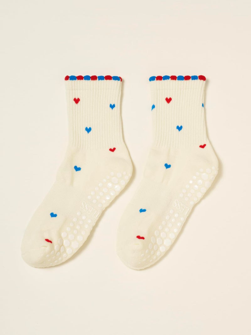 Shapes Studio Half Calf Grip Socks, Cute Fruit Pilates Socks, Ruffle Socks, Non-Slip for Barre Yoga (US, Numeric, 5, 10, Regular, Regular, Mini Hearts USA, Effortless Club) - Image 3