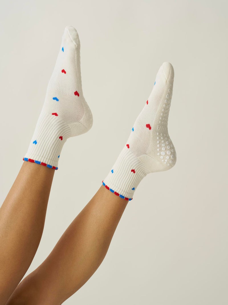 Shapes Studio Half Calf Grip Socks, Cute Fruit Pilates Socks, Ruffle Socks, Non-Slip for Barre Yoga (US, Numeric, 5, 10, Regular, Regular, Mini Hearts USA, Effortless Club) - Image 2