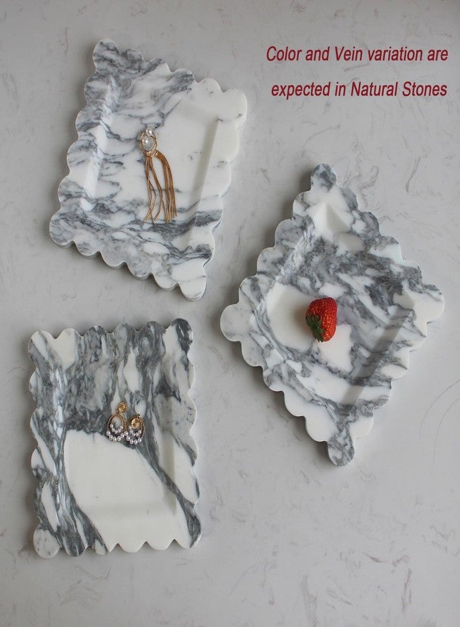 Nawgnail Natural Luxury Marble Tray with Scalloped Edge, Handmade Square Decorative Tray, Catch All Tray for Counter, Dresser, Nightstand and Home Décor - Image 5