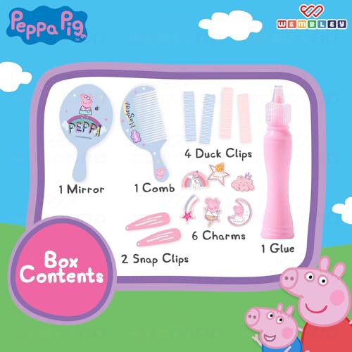 Wembley Peppa Pig DIY Kit| Colorful DIY Set with Hair Clips & Charms| Hair Clip Making Set with Non-Toxic Glue| DIY Hair Accessories Making Kit with Comb & Mirror| Ideal Gift for Girls (Hair Clips) - Image 2