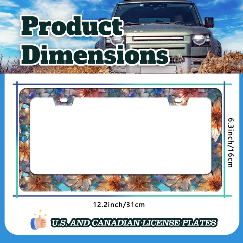 TINALUIN Beautiful Glass Flowers Pattern License Plate Frame Floral Stainless Steel License Plate Holder For Front And Rear Car Tags Funny For Car Decoration Accessories With Screws 6.3 X 12.2 In For Women Men - Image 3