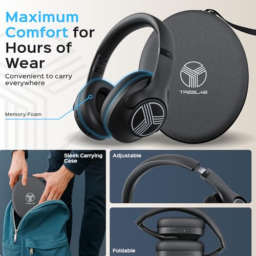 TREBLAB Z2 Hybrid Active Noise Cancelling Workout Headphones - Signature-HD Sound, Deep Bass, 58H Battery, Comfortable, Foldable Over Ear Bluetooth Headphones Wireless w/Mic for Calls for Gym, Sport - Image 4