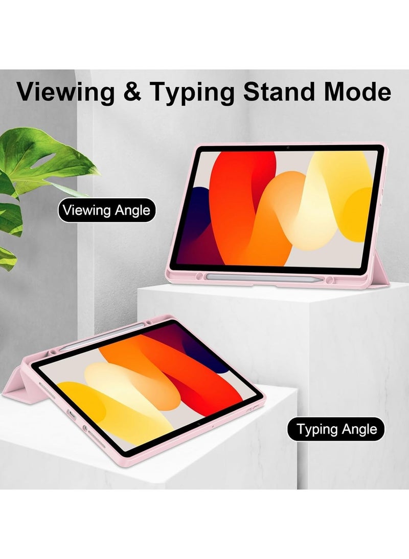VKL حافظة لجهاز Xiaomi Redmi Pad SE مقاس 11.0 بوصة تم إصدارها 2023، غطاء ذكي رفيع قابل للطي للنوم/الاستيقاظ التلقائي، مع فتحة قلم رصاص، غطاء خلفي شفاف شفاف (وردي) - Image 5