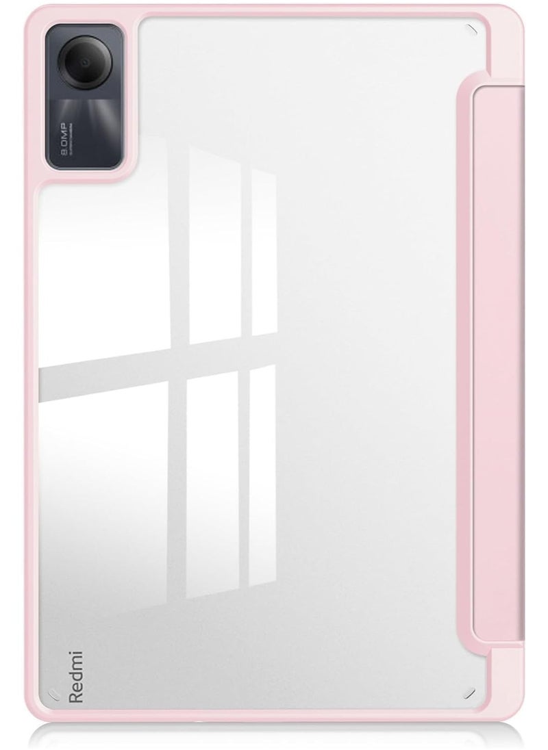 VKL حافظة لجهاز Xiaomi Redmi Pad SE مقاس 11.0 بوصة تم إصدارها 2023، غطاء ذكي رفيع قابل للطي للنوم/الاستيقاظ التلقائي، مع فتحة قلم رصاص، غطاء خلفي شفاف شفاف (وردي)  - Image 3