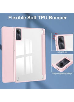 VKL حافظة لجهاز Xiaomi Redmi Pad SE مقاس 11.0 بوصة تم إصدارها 2023، غطاء ذكي رفيع قابل للطي للنوم/الاستيقاظ التلقائي، مع فتحة قلم رصاص، غطاء خلفي شفاف شفاف (وردي)  - Image 4