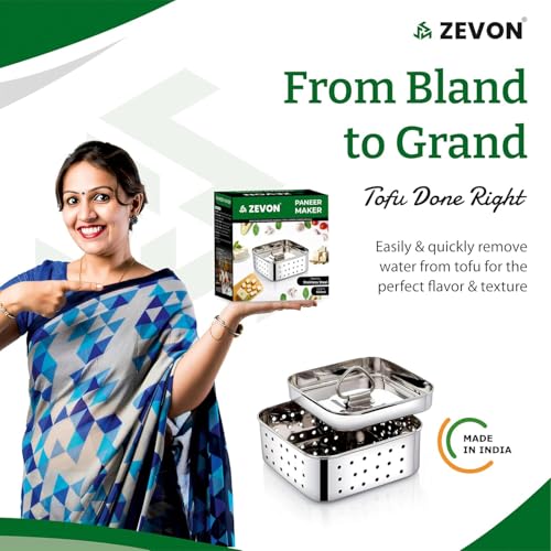 ZEVON Paneer Maker Steel - Paneer Maker Mould Press with Square Strainer | Stainless Steel Paneer and Tofu Making Machine | Fresh Paneer/Tofu/Sprout Press Mould for Kitchen Use (Square, 650ml) - Image 4