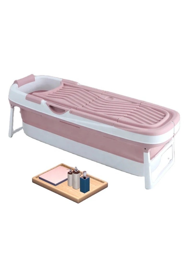 Foldable bathtub for adults with convenient features and space-saving design, pink color 