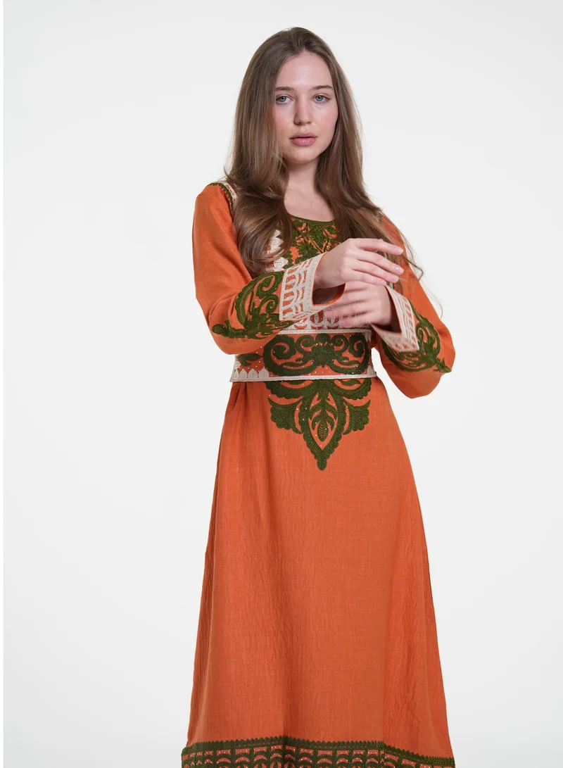 AL BENT AL SHARQIEH orange printed jalabiya dress for Women | Best Price UAE