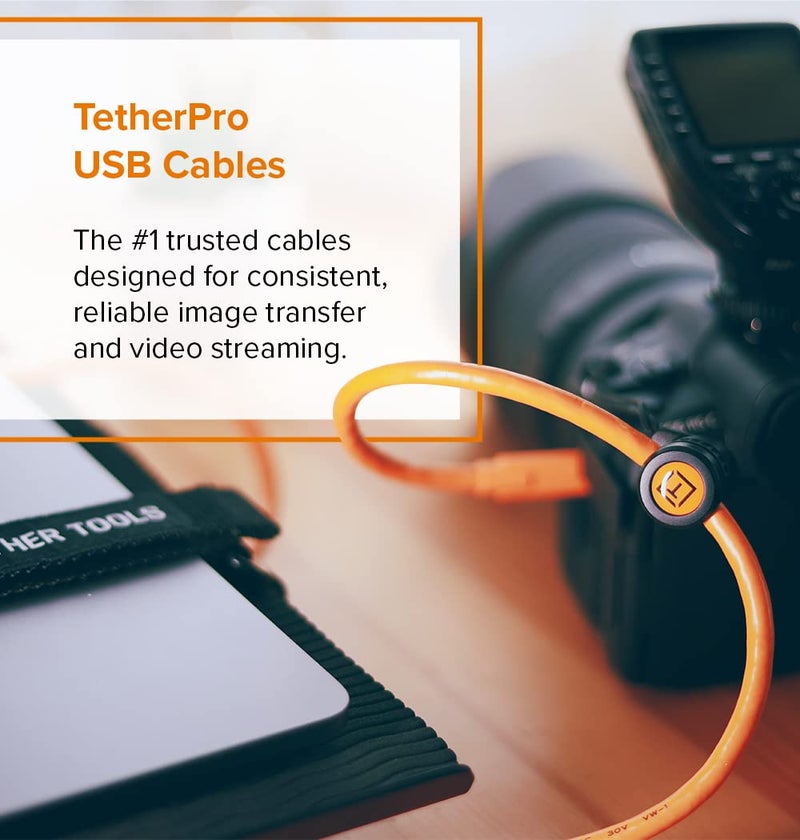 Tether Tools TetherPro USB 3.0 to Micro-B Cable | for Fast Transfer and Connection Between Camera and Computer | High Visibility Orange | 15 Feet (4.6 m) - Image 2