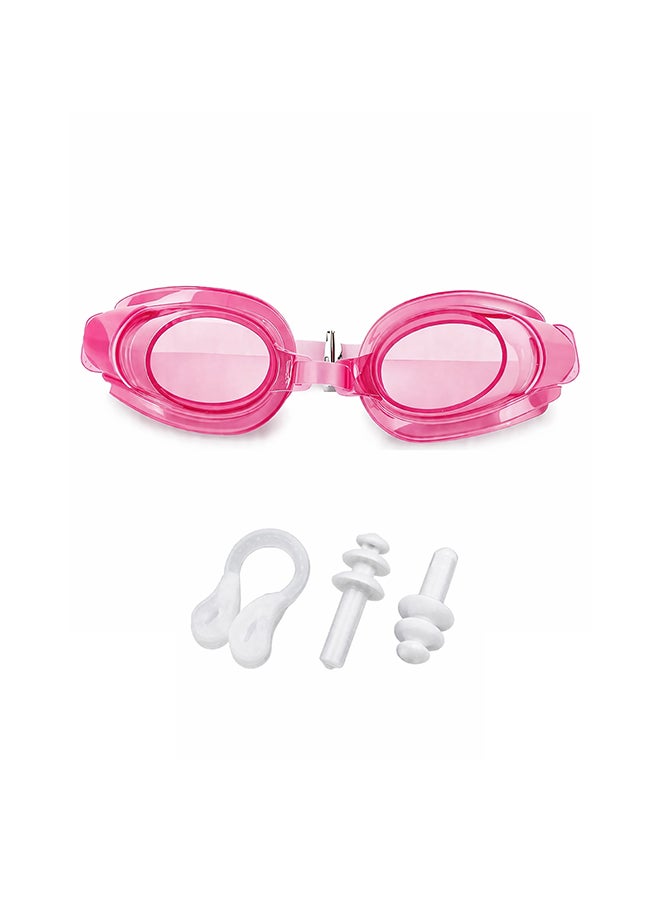 Swimming Goggles Set – Anti-Fog UV Protection Swim Goggles with Nose Clip & Earplugs, Adjustable Strap, Leak-Proof Comfortable Fit for Adults & Kids, Pink