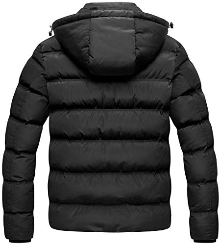 CREATMO US Men's Water-Resistant Insulated Down Alternative Outerwear Winter Cotton Puffer Jacket Thicken Warm Padded Zipper Coat With Removable Hood Black 2XL - Image 2