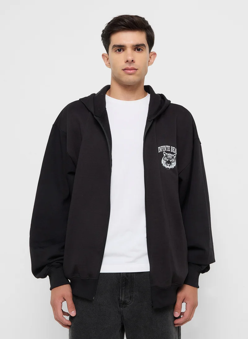 سفنتي فايف Oversized Graphic Zipped Hoodie