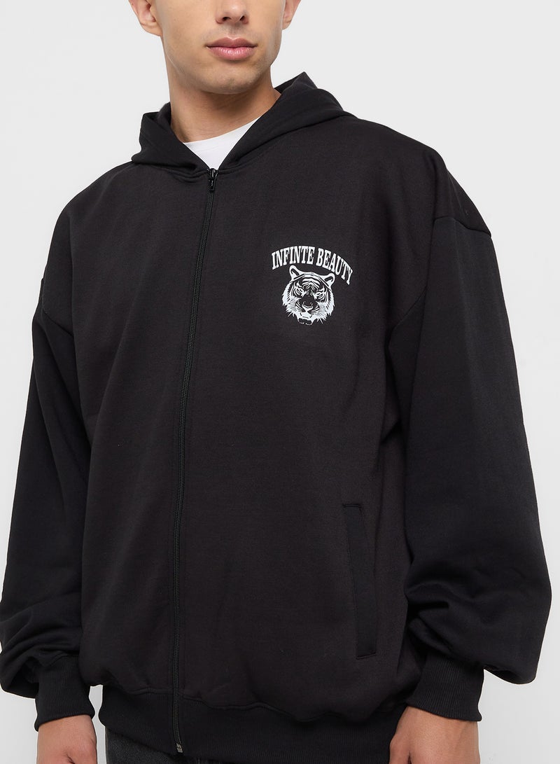 Seventy Five Oversized Graphic Zipped Hoodie - Image 3