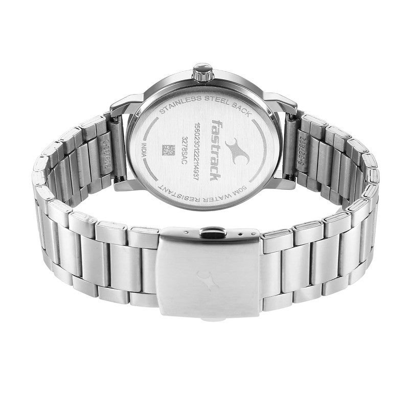 Fastrack Stunners Men Quartz Analog | Geometric Textured Black Dial with Silver Metal Strap | Sophisticated Polished Case - 3278SM05 - Image 3