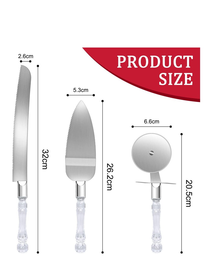 SYOSI 3 Pcs Cake Cutter and Server Set, Cake Cutting Set with Pizza Cutter Wheel, Cake Serving Set for Wedding Cake, Birthdays, Anniversaries - Image 2