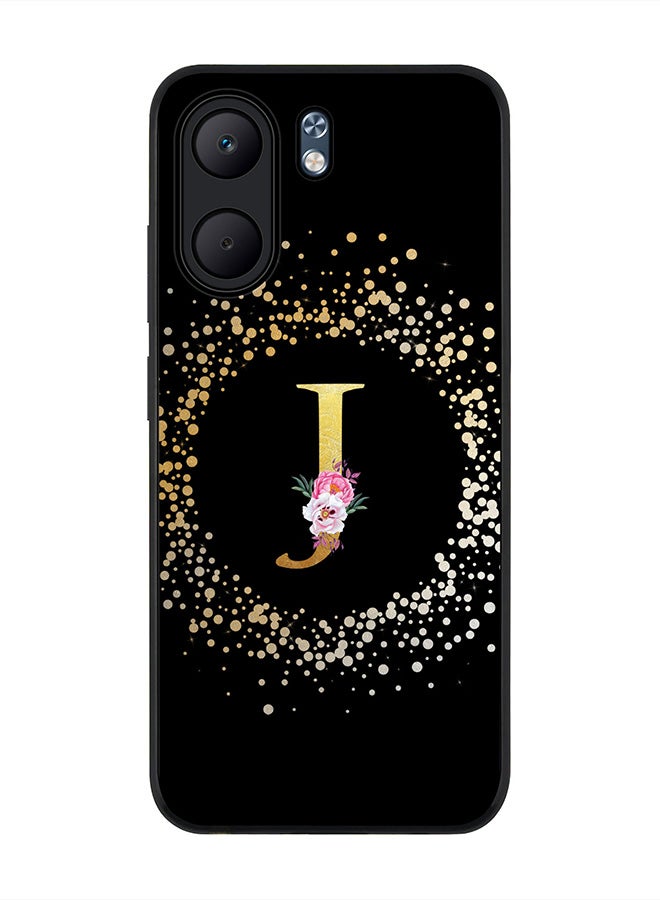 Stylizedd For Oppo A5x 5G / A5x 4G Case,Slim fit Camera Protection, Shockproof Thin Phone cover  - Custom Monogram Floral - J ( Black )