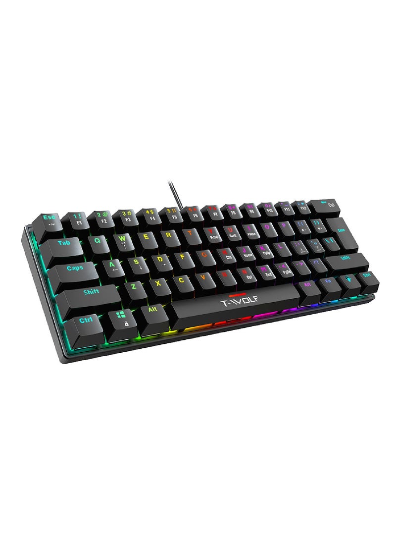 T-WOLF - 63 Keys Wired Mechanical Gaming Keyboard Rgb Backlit Ultra Compact Mini Keyboard Waterproof Mini Compact 63 Keys Keyboard For PC Mac Gamer Typist Travel Easy Black - Image 1