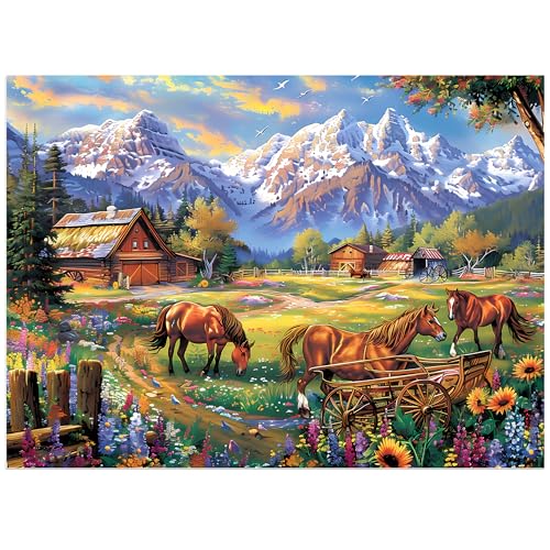 Jeacirio 500 Piece Jigsaw Puzzle for Adults Flowers Mountain Horse Themes Funny Challenging Gift for Family Friends 21 x 15 in - Image 1