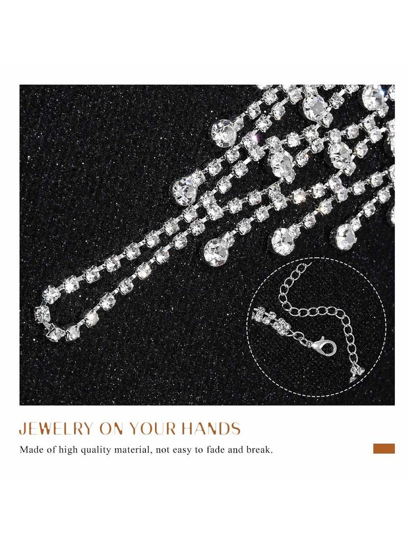 Generic 1 pcs Rhinestone Ring Bracelets Crystal Hand Chain Silver Finger Ring Bracelet Sparkly Full Hand Harness  Jewelry Accessories  - Image 2