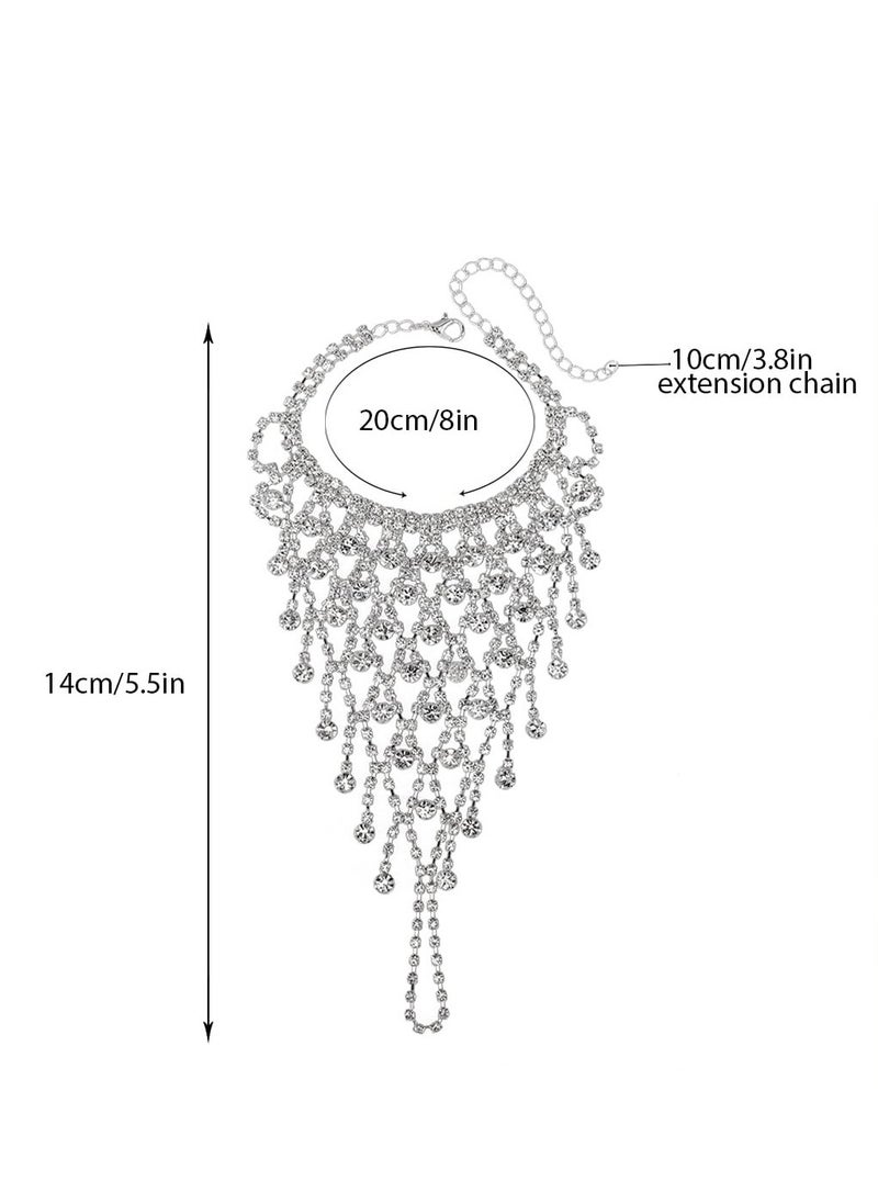 Generic 1 pcs Rhinestone Ring Bracelets Crystal Hand Chain Silver Finger Ring Bracelet Sparkly Full Hand Harness  Jewelry Accessories  - Image 3