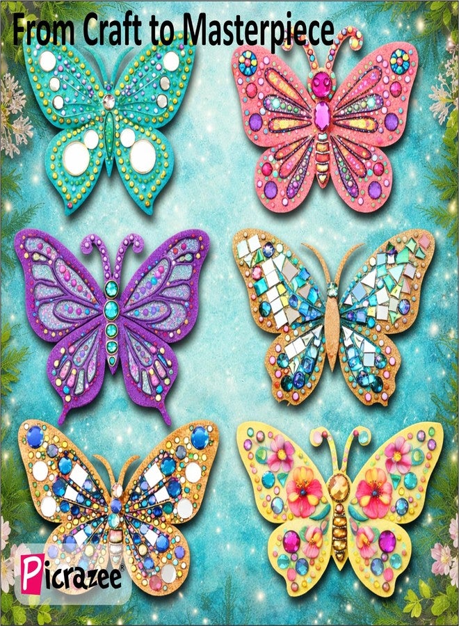 PICRAZEE مجموعة رسم الفراشات للأطفال من PICRAZEE | 6 قطع فراشات من خشب الصنوبر MDF (سمك 5.5 مم) مع ألوان أكريليك وفرش ولوحة ألوان ومغناطيس | لعبة فنية وحرفية خشبية إبداعية - Image 4