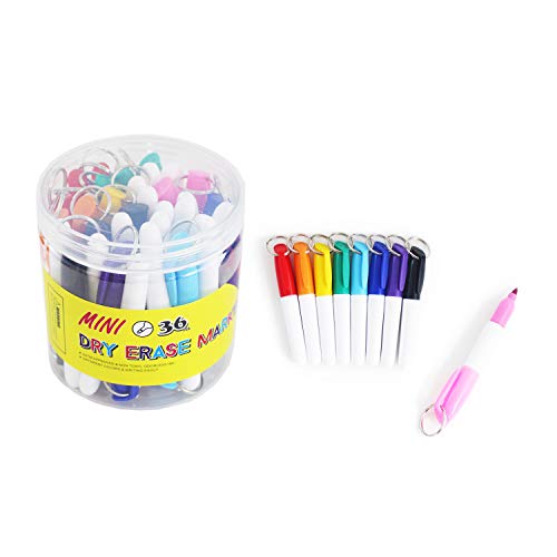 SKKSTATIONERY أقلام تحديد جافة مصغرة SKKSTATIONERY 36 قطعة مع حلقة مفاتيح، أقلام سبورة، أقلام تحديد 3.5 بوصة، أقلام تحديد - Image 1