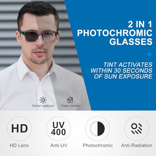 OuShiun Photochromic Progressive Multifocal Reading Glasses for Men Women Transition Multifocus Readers No Line Computer Eyeglasses（Grey +2.0 - Image 4