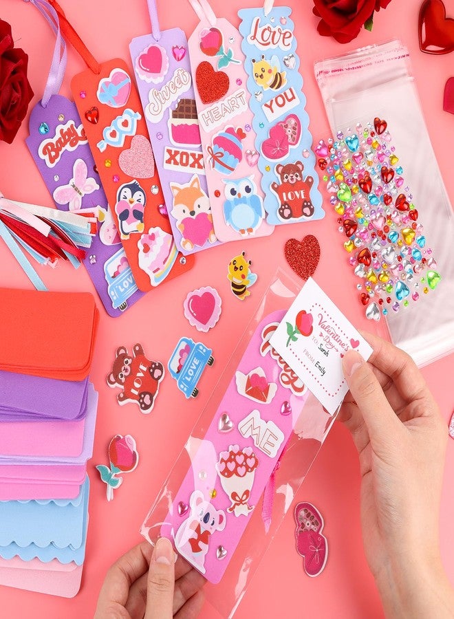 LOAVER 24 Sets Valentines Day Bookmark Craft Kit,DIY Foam Book Mark with Stickers Rhinestones for Valentines Day Presents Gift Exchange Party Craft Supplies - Image 3