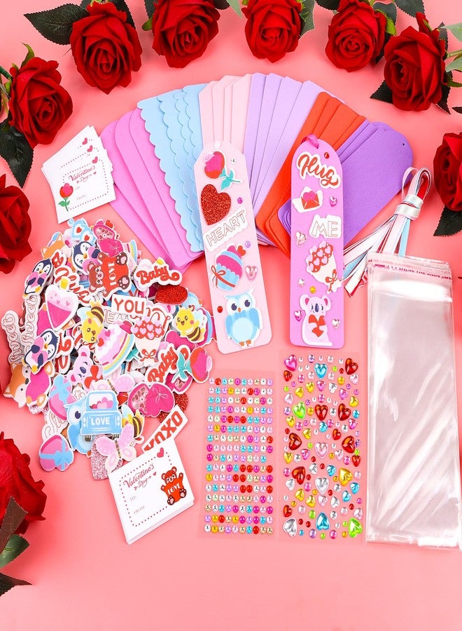 LOAVER 24 Sets Valentines Day Bookmark Craft Kit,DIY Foam Book Mark with Stickers Rhinestones for Valentines Day Presents Gift Exchange Party Craft Supplies - Image 4