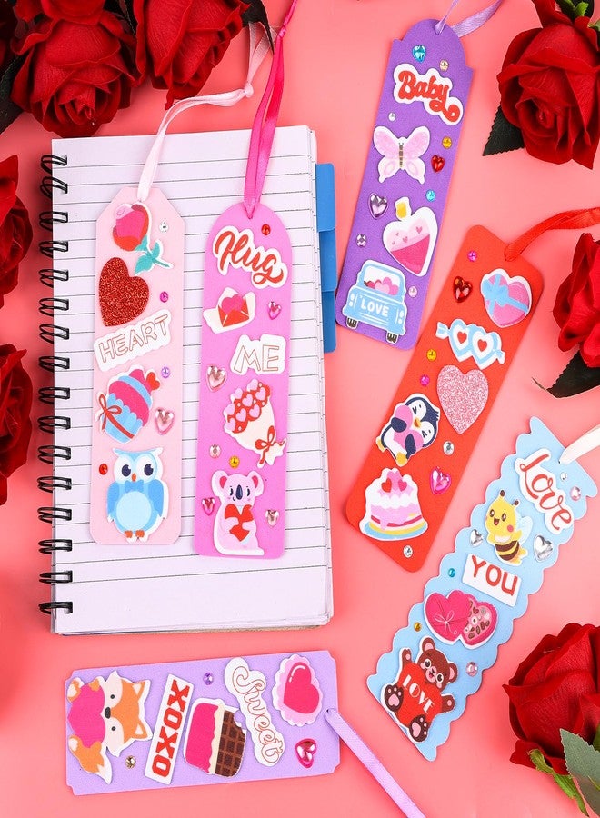LOAVER 24 Sets Valentines Day Bookmark Craft Kit,DIY Foam Book Mark with Stickers Rhinestones for Valentines Day Presents Gift Exchange Party Craft Supplies - Image 5