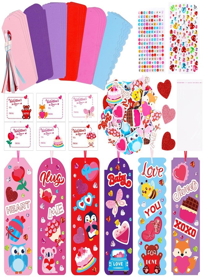 LOAVER 24 Sets Valentines Day Bookmark Craft Kit,DIY Foam Book Mark with Stickers Rhinestones for Valentines Day Presents Gift Exchange Party Craft Supplies - Image 1