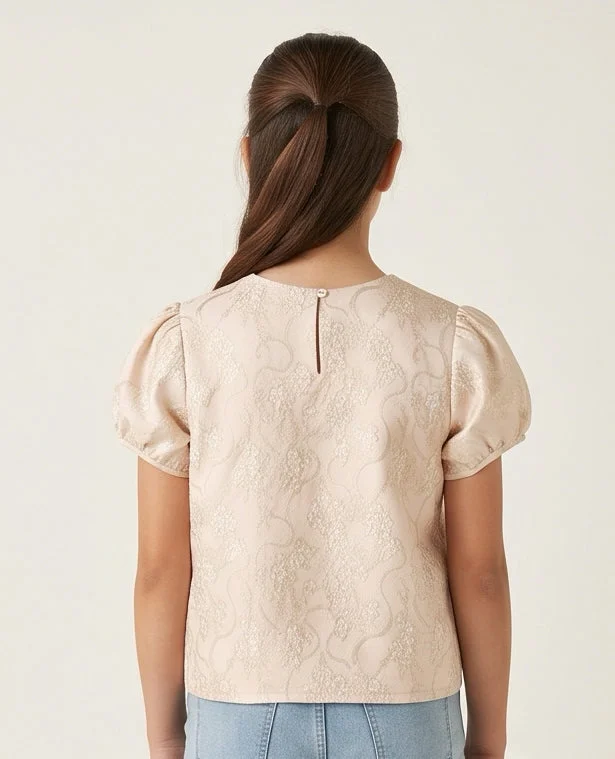 Redtag Senior Girls Pink and Gold And Embroidered Blouse