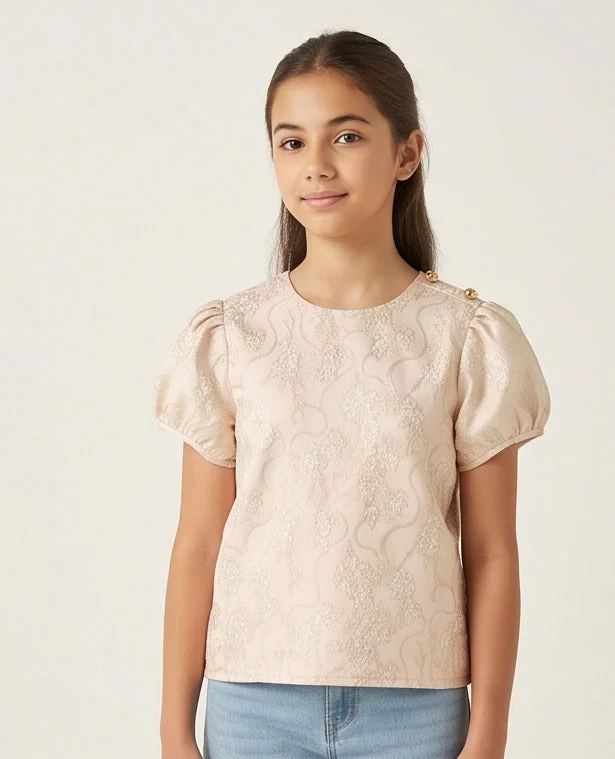 Redtag Senior Girls Pink and Gold And Embroidered Blouse