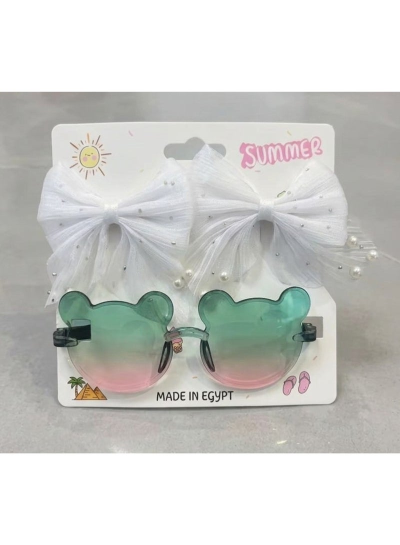 Children's sunglasses for girls, come with 2 assorted hair clips. High-quality glasses, girls' accessories. - Image 1